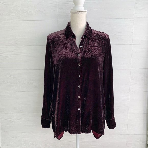 Sundance Tops - Sundance - Dark Burgundy button front crushed velvet top, PL